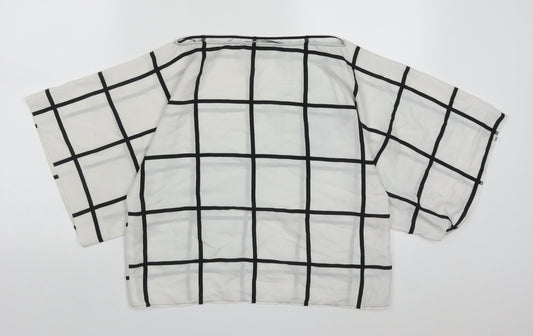 Zara Womens White Check Polyester Basic Blouse Size XS Round Neck