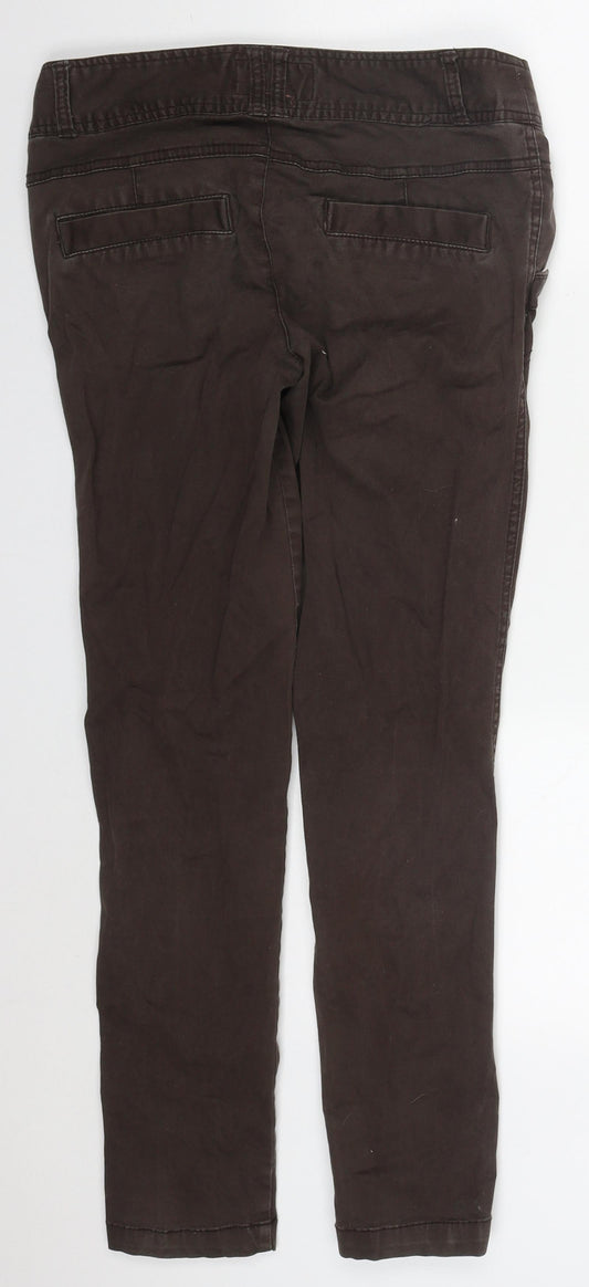 Debenhams Womens Brown Cotton Trousers Size 10 L29 in Regular Hook & Eye