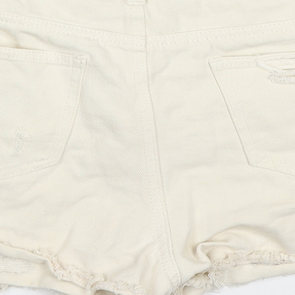 Denim Co Womens Beige Cotton Hot Pants Shorts Size 10 Regular Button - Distressed Look