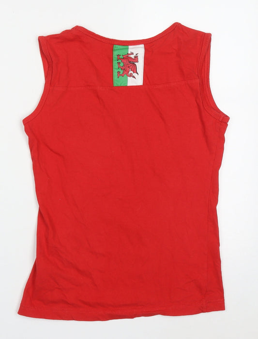 Euro 2016 Womens Red Cotton Basic Tank Size 10 Round Neck - Wales