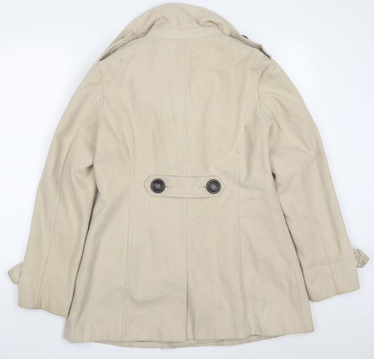 Atmosphere Womens Beige Pea Coat Coat Size 12 Button