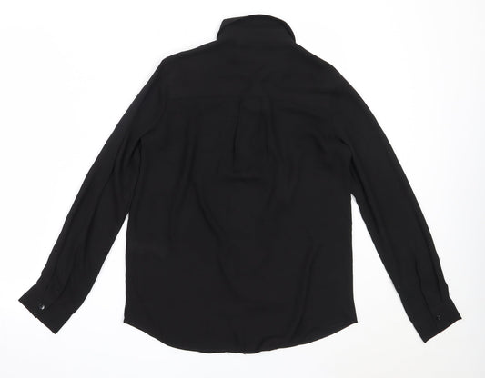 New Look Womens Black Polyester Basic Button-Up Size 8 Collared