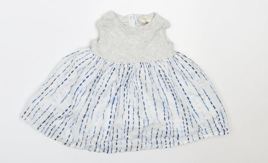 Preworn Girls Grey Cotton Fit & Flare Size 3-6 Months Round Neck