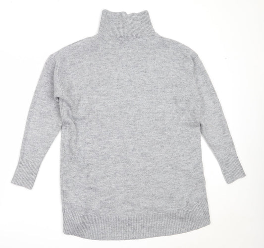 KLEY Womens Grey High Neck Acrylic Tunic Jumper Size S
