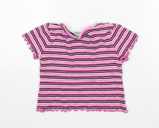 Matalan Girls Multicoloured Striped Cotton Basic T-Shirt Size 6 Years Round Neck