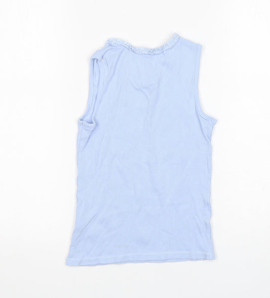 George Girls Blue Cotton Basic Tank Size 9-10 Years Round Neck
