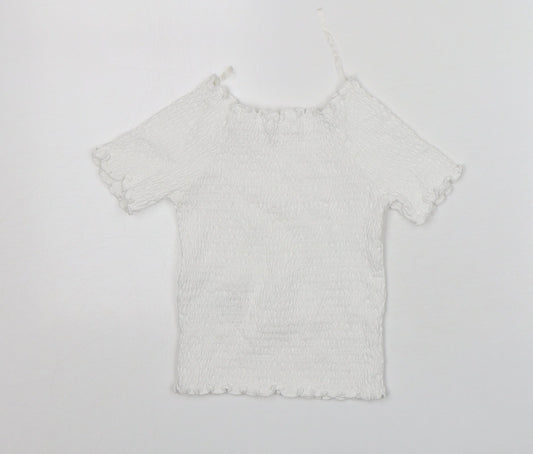 NEXT Girls White Cotton Basic T-Shirt Size 7 Years Round Neck