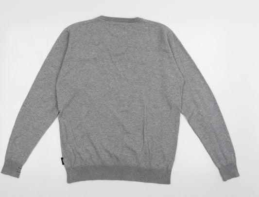 kudo Mens Grey V-Neck Acrylic Pullover Jumper Size M