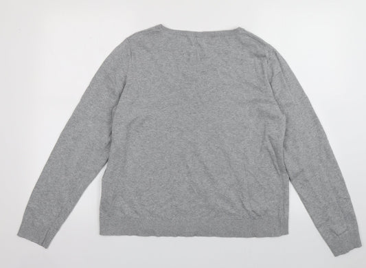 Avenue Womens Grey Crew Neck Cotton Pullover Jumper Size 16