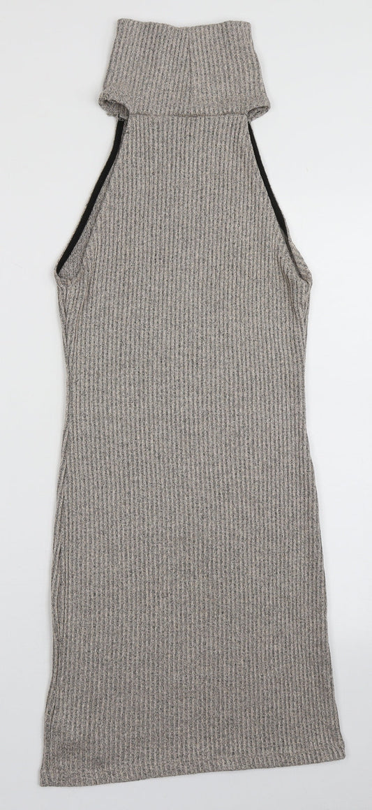 Topshop Womens Brown Polyester A-Line Size 10 High Neck Pullover