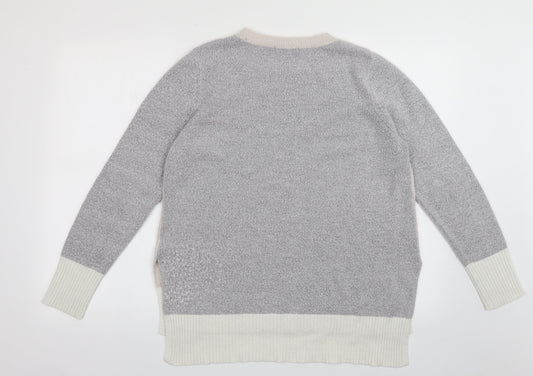 Oasis Womens Grey Crew Neck Plaid Acrylic Pullover Jumper Size S