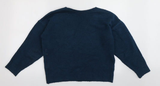 Marks and Spencer Womens Blue V-Neck Acrylic Pullover Jumper Size 12