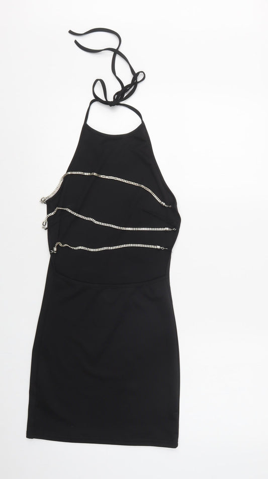 Preworn Womens Black Polyester Bodycon Size S Halter