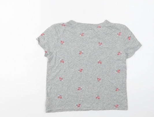 Gap Girls Grey Floral Cotton Basic T-Shirt Size 10-11 Years Crew Neck