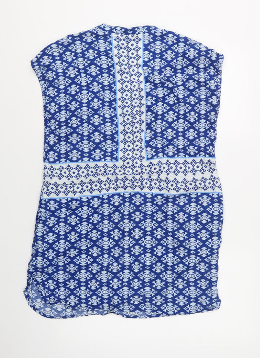 H&M Womens Blue Geometric Viscose Shift Size 12 V-Neck