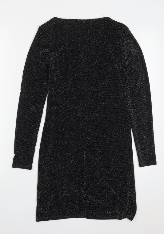 Pull & Bear Womens Black Nylon Mini Size S V-Neck Pullover
