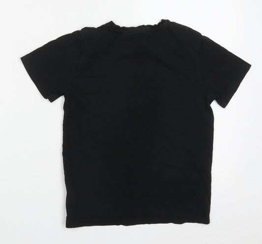 NEXT Boys Black Cotton Basic T-Shirt Size 8 Years Crew Neck Pullover - Plug In
