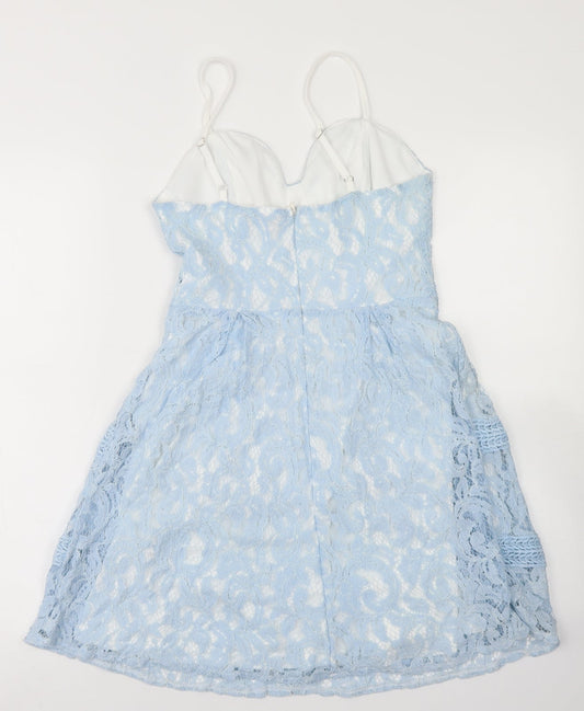 Boohoo Womens Blue Polyamide Fit & Flare Size 8 Sweetheart Zip