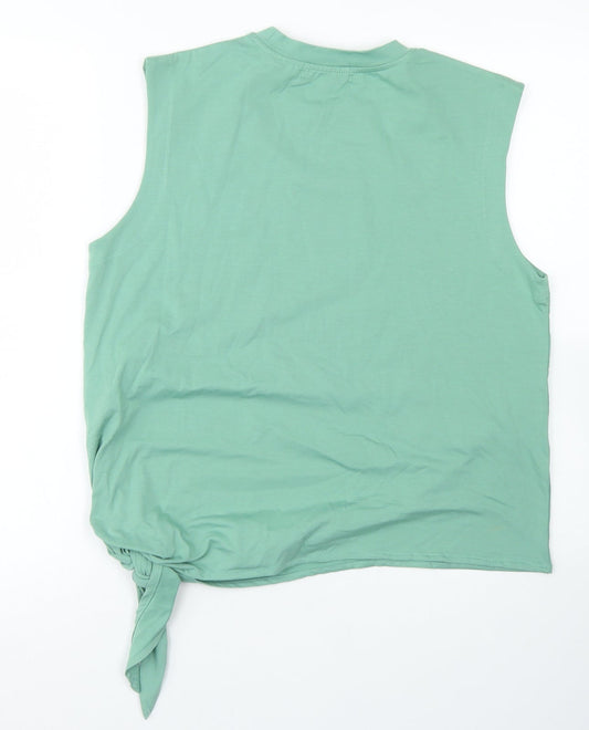 Gallery Womens Green Cotton Basic Tank Size S Crew Neck - Tie Front