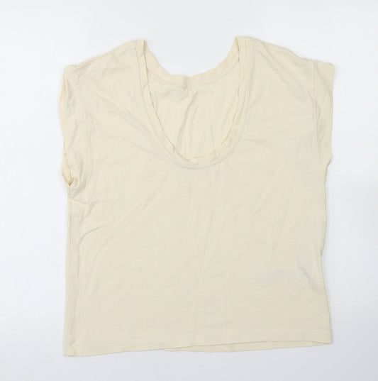 MNG Womens Ivory Cotton Basic T-Shirt Size XS Round Neck - Scoop neck back