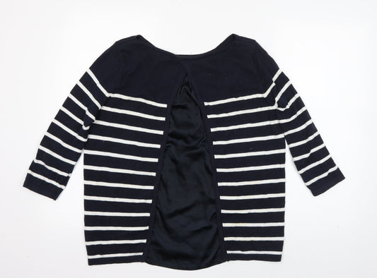 Wallis Womens Blue Round Neck Striped Polyester Pullover Jumper Size S - Open Lined Back