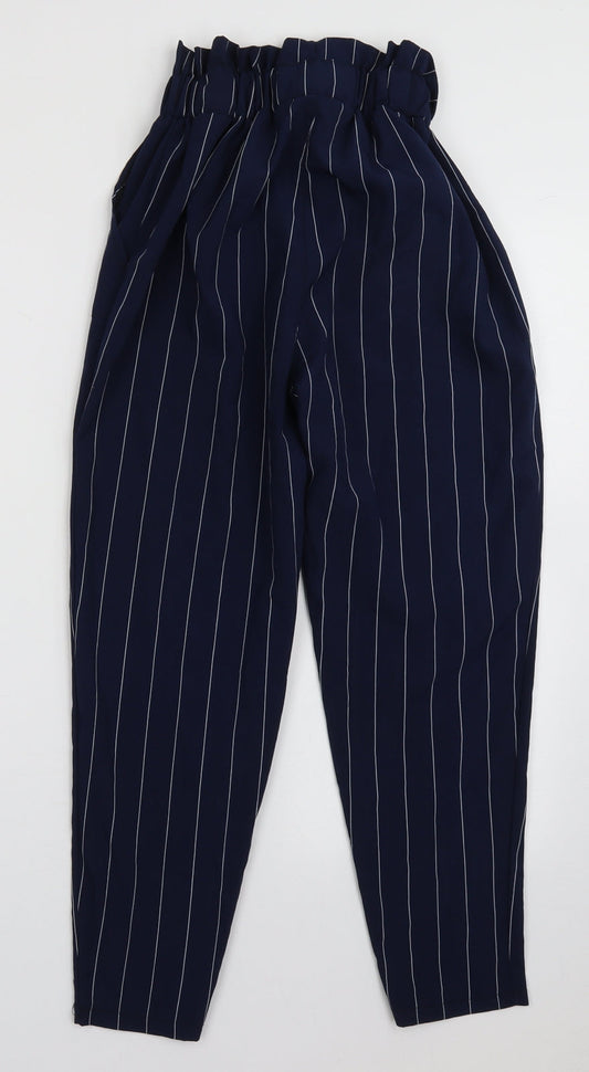 prewron Womens Blue Striped Polyester Trousers Size S L26 in Regular