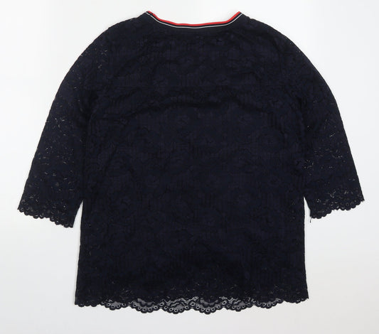 TOM TAILOR Womens Blue Cotton Basic Blouse Size 14 Round Neck