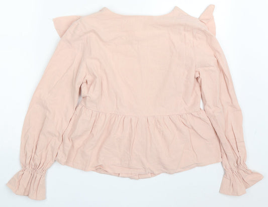SheIn Womens Pink Polyester Basic Button-Up Size S V-Neck