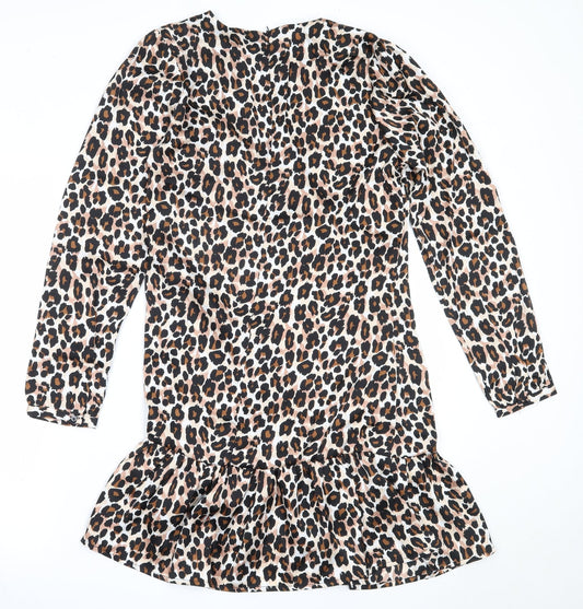 Studio Womens Beige Animal Print Polyester Fit & Flare Size 10 Round Neck