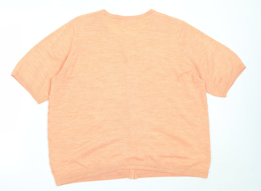 EWM Womens Orange Round Neck Acrylic Cardigan Jumper Size L