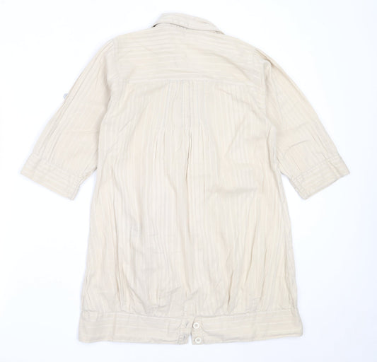 Preworn Womens Beige Cotton Basic Button-Up Size 10 Collared