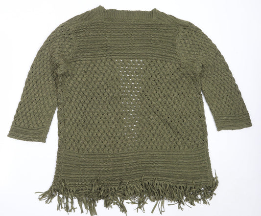 EWM Womens Green Round Neck Acrylic Cardigan Jumper Size M