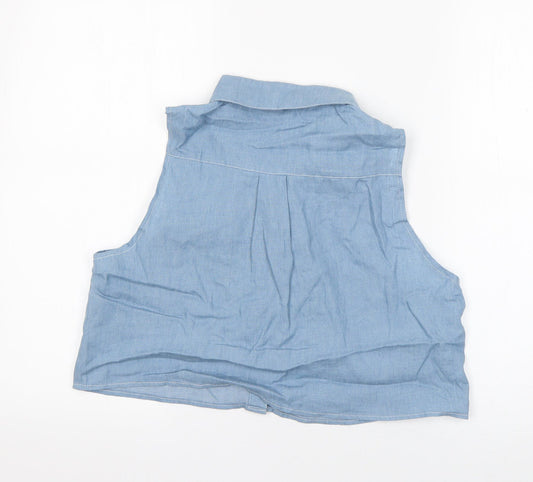 Lisa London Womens Blue Cotton Cropped Button-Up Size 12 Collared