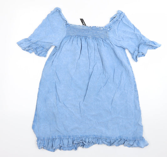 influence Womens Blue Viscose Basic T-Shirt Size 10 Square Neck