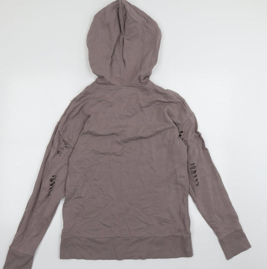 Topshop Womens Purple Cotton Pullover Hoodie Size 8 Pullover - ripped details