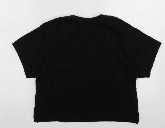 Miss Selfridge Womens Black Cotton Cropped T-Shirt Size XS Collared