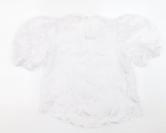 River Island Womens White Geometric Polyester Basic Blouse Size 8 Crew Neck