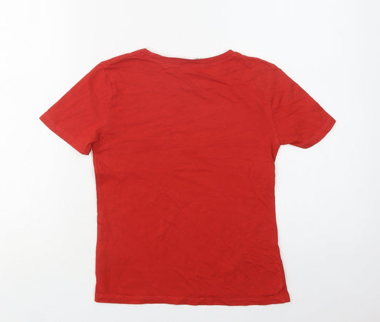 H&M Boys Red Cotton Basic T-Shirt Size 6-7 Years Crew Neck - Justice League