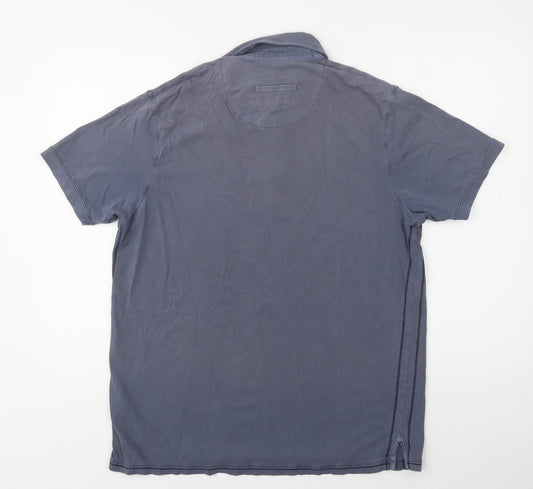 M&S Mens Blue Cotton Polo Size M Collared Button