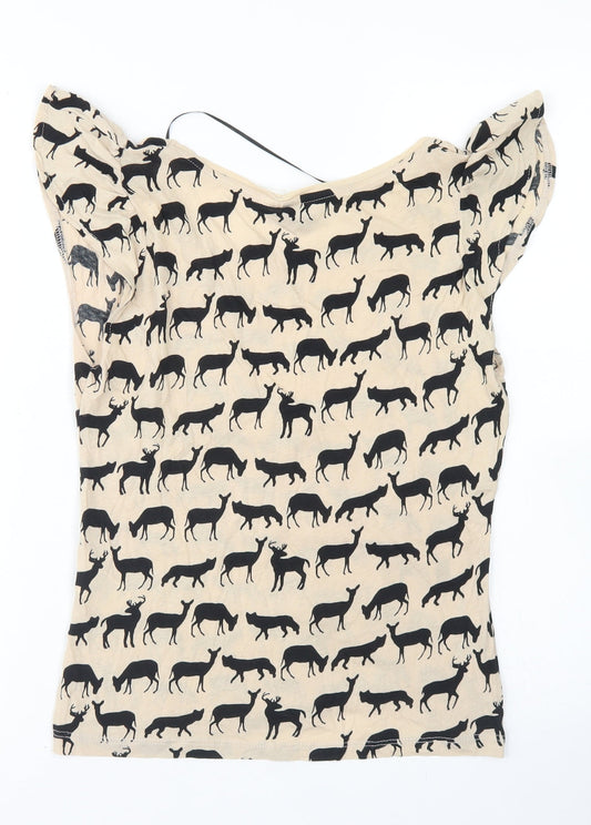 Divided Womens Brown Cotton Basic T-Shirt Size 8 Round Neck - Deer Print