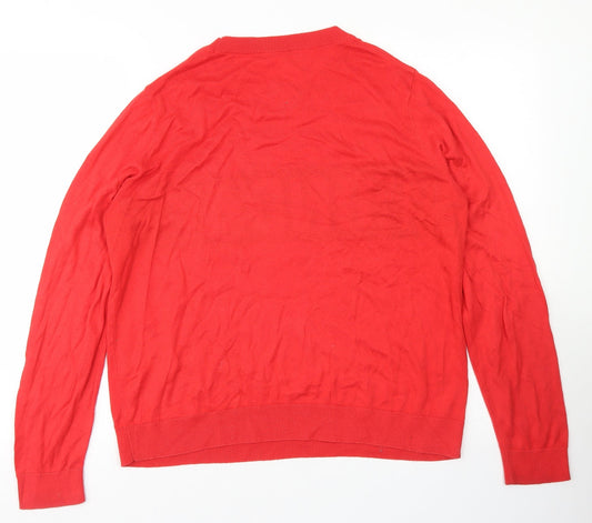 New Look Womens Red Crew Neck Acrylic Pullover Jumper Size 12