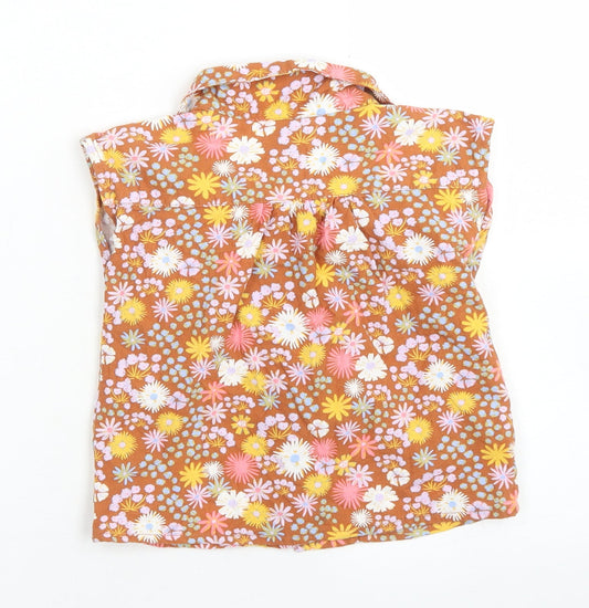 Sage x Clare Girls Brown Floral Plastic Basic Button-Up Size 3 Years Collared Button