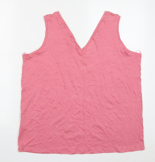 Papapa Womens Pink Viscose Basic Tank Size 16 V-Neck