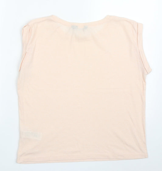 New Look Womens Pink Polyester Basic T-Shirt Size 10 Round Neck