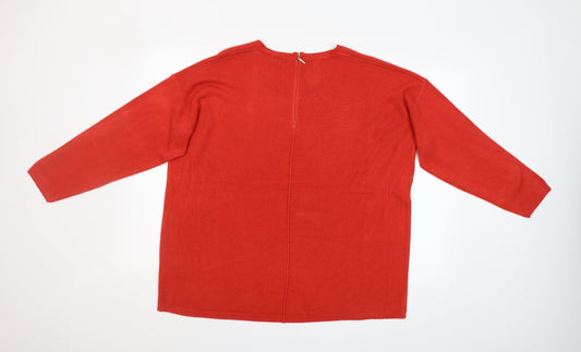 First Avenue Womens Red Round Neck Acrylic Pullover Jumper Size XL