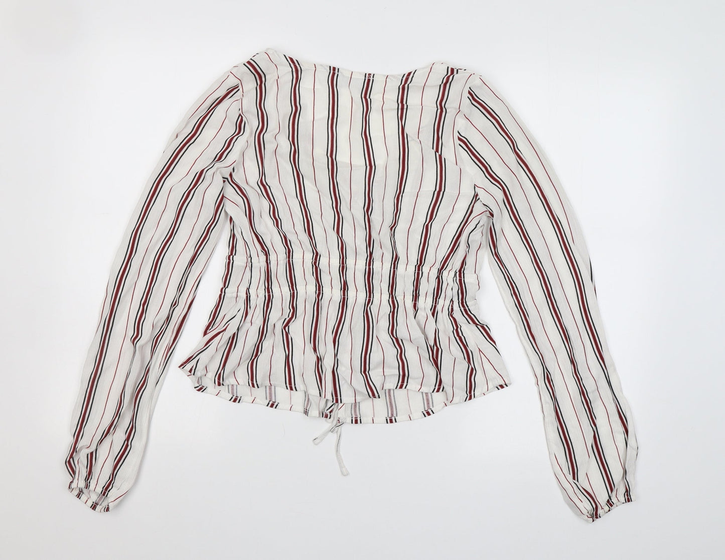 Hollister Womens White V-Neck Striped Viscose Cardigan Jumper Size S