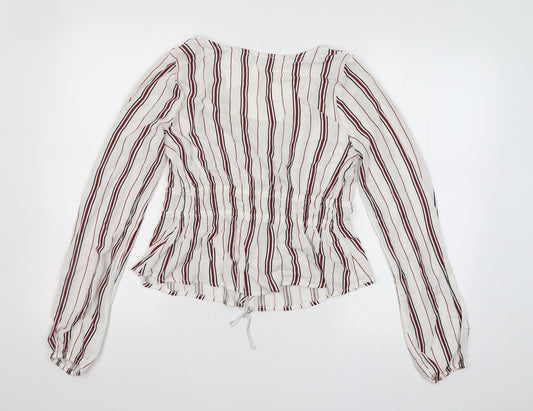 Hollister Womens White V-Neck Striped Viscose Cardigan Jumper Size S