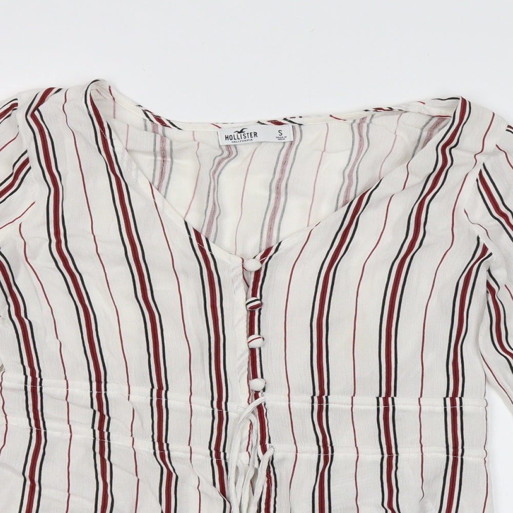 Hollister Womens White V-Neck Striped Viscose Cardigan Jumper Size S