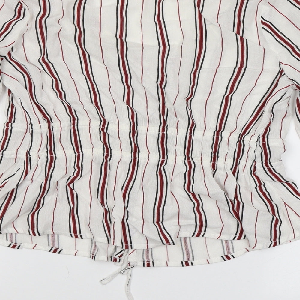 Hollister Womens White V-Neck Striped Viscose Cardigan Jumper Size S