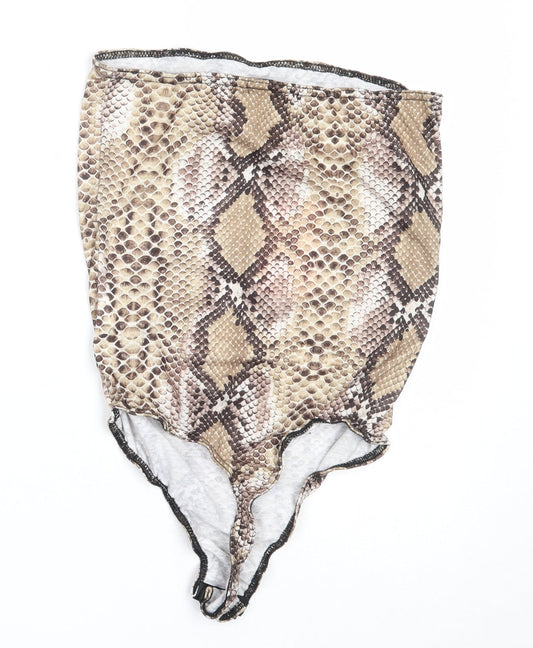 Missguided Womens Beige Animal Print Polyester Basic Blouse Size 10 Square Neck - bodysuit